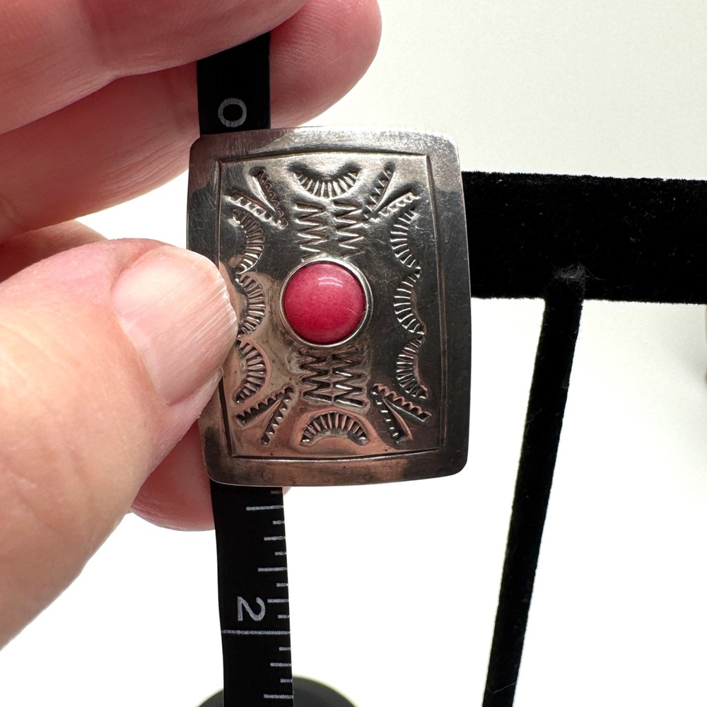 Taxco Sterling Silver and Pink Rhodochrosite Stone Post Earrings - Picture 8 of 12